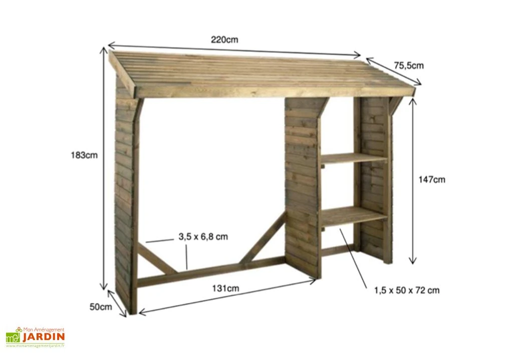 Abri Bûches à 2 Étagères Split (220 X 75,5 X 183 Cm) 5 Abri Bûches à 2 Étagères Split (220 X 75,5 X 183 Cm) – Image 3