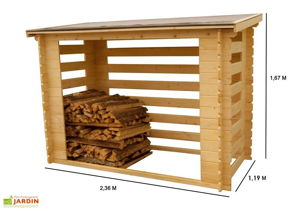 Abri-bûches Extérieur En Bois Brut 236 X 119 X 167 Cm 4 Abri-bûches Extérieur En Bois Brut 236 X 119 X 167 Cm – Image 2