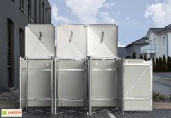 Cache-poubelle Triple En Acier Et Composite Aluminium 209 X 80 X 115 Cm -Garantia Soldes abri poubelle triple acier aluminium ouvert