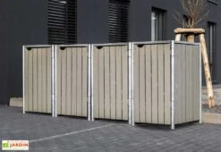 Cache-poubelles En Acier Et Bois De Pin Traité 241 X 63 X 115 Cm -Garantia Soldes abri poubelles acier bois gris
