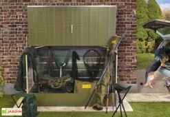 Coffre De Rangement Métal Vélos Vert (196x89x133) -Garantia Soldes abri velo acier galvanise vert trimetals 1