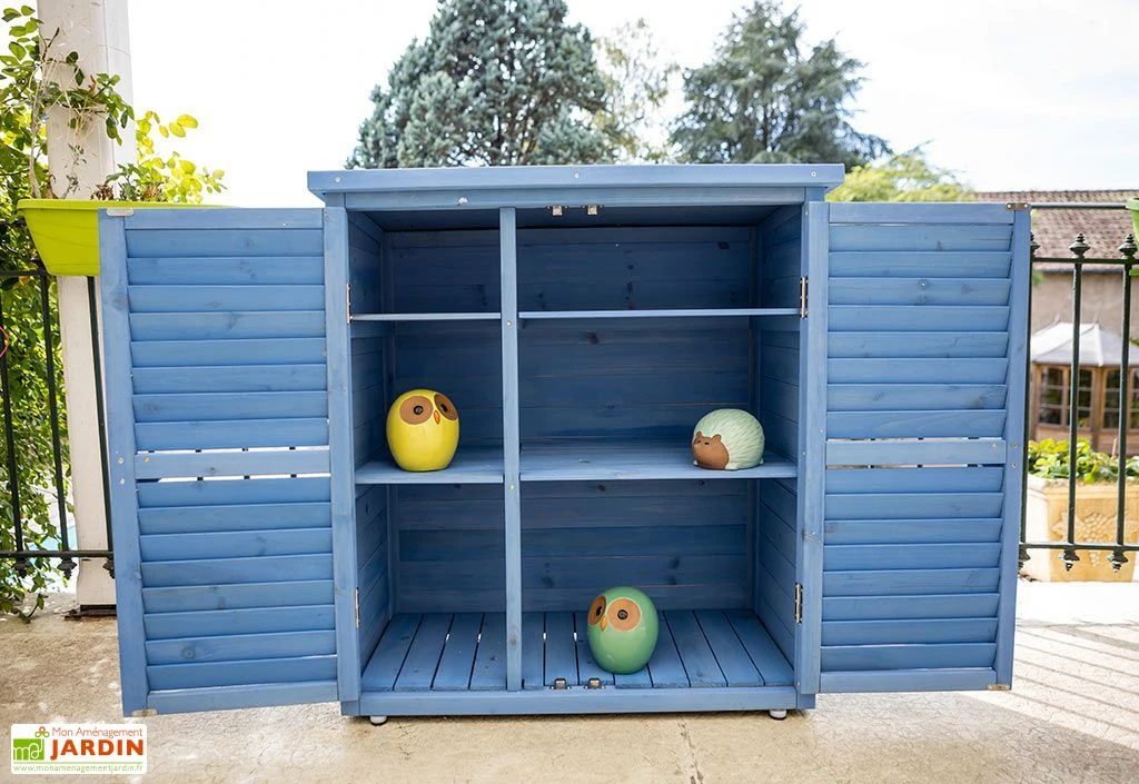 Armoire De Jardin En Bois Lasuré Bleu 87 X 46,5 X 95 Cm 4 Armoire De Jardin En Bois Lasuré Bleu 87 X 46,5 X 95 Cm – Image 2