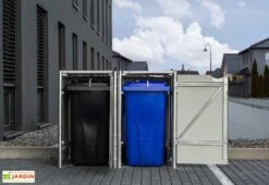Cache-poubelle Double En Acier Et Composite Aluminium 139 X 80 X 115 Cm -Garantia Soldes cache poubelle double acier aluminium ouvert 1