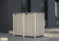 Cache-poubelle Double En Acier Et Bois De Pin Traité 139 X 80 X 115 Cm -Garantia Soldes cache poubelle double acier bois hide gris 1