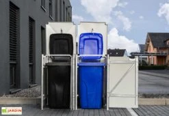 Cache-poubelle Double En Acier Et Composite Aluminium 139 X 80 X 115 Cm -Garantia Soldes cache poubelle double metal ouvert