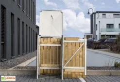 Cache-poubelle Simple En Acier Et Bois De Pin Traité 69 X 80 X 115 Cm -Garantia Soldes cache poubelle ouvert acier bois naturel