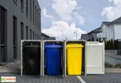 Cache-poubelle Triple En Acier Et Composite Aluminium 209 X 80 X 115 Cm -Garantia Soldes cache poubelle triple acier aluminium ouvert 1