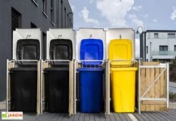 Cache-poubelles En Acier Et Bois De Pin Traité 241 X 63 X 115 Cm -Garantia Soldes cache poubelles acier bois ouvert