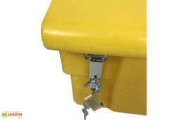Coffre De Jardin Avec Poignées + Grenouillères + Cadenas – 100 L -Garantia Soldes coffre jardin 100l cadenas jaune 2