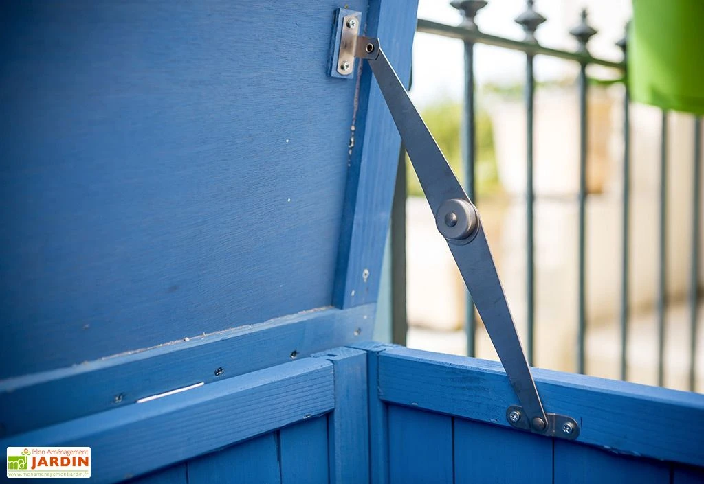 Coffre De Rangement En Bois Lasuré Bleu 127 X 55 Cm 5 Coffre De Rangement En Bois Lasuré Bleu 127 X 55 Cm – Image 3