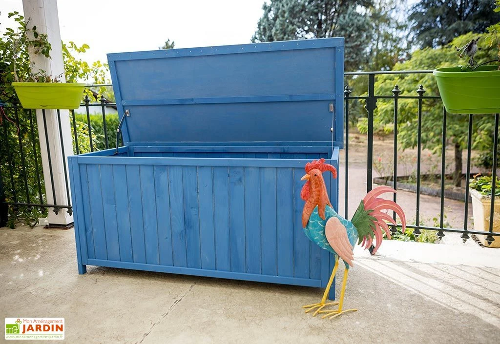 Coffre De Rangement En Bois Lasuré Bleu 127 X 55 Cm 3 Coffre De Rangement En Bois Lasuré Bleu 127 X 55 Cm