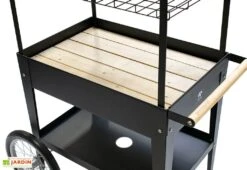 Potager Sur Pieds Avec Roulettes Et Toit 75 X 65 X 150 Cm – Urban Expert -Garantia Soldes detail chariot potager jardiniere noir