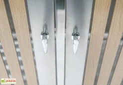 Cache Poubelle Extérieur Double Inox Imitation Bois – 2x 240 Litres -Garantia Soldes detail poignee cache poubelle westmann wmhhwtc 51