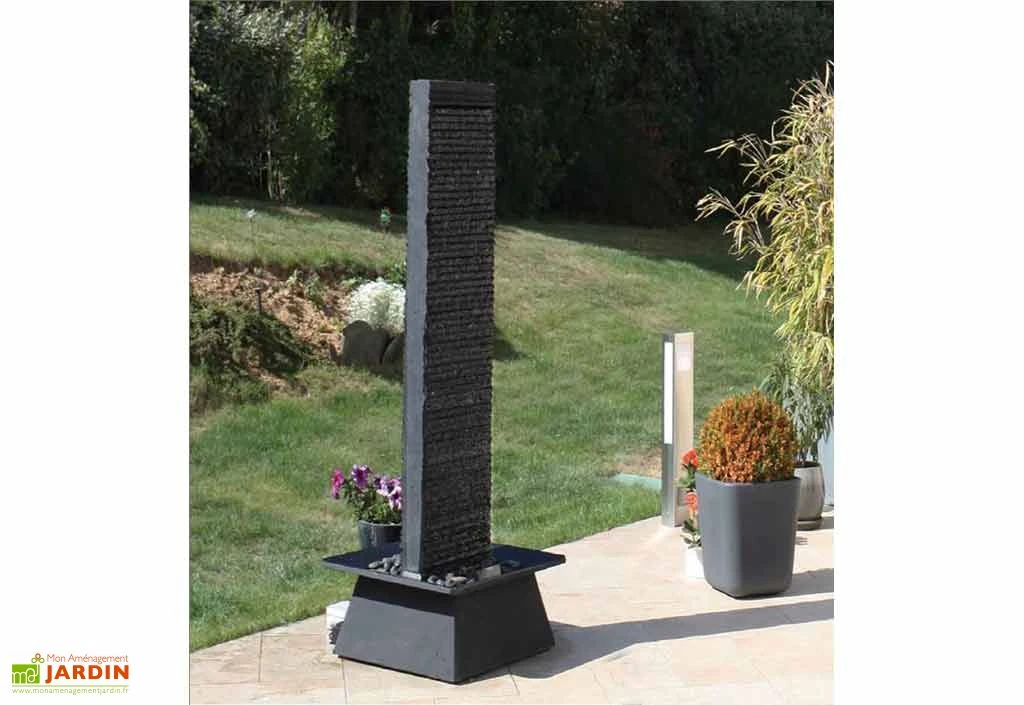 Fontaine De Jardin En Pierre De Schiste Double Face (68x68x180) 3 Fontaine De Jardin En Pierre De Schiste Double Face (68x68x180)