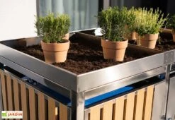 Cache Poubelle Extérieur Double Inox Imitation Bois – 2x 240 Litres -Garantia Soldes jardiniere cache poubelle westmann wmhhwtc 51